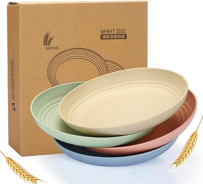 Unbreakable Cereal Dinner Plate, 9 Inch Wheat Straw Deep Reusable Plastic, Lightweight Salad Kids for Kitchen Camping BPA FREE Dishwasher Safe