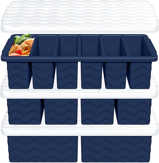 3-Pack Silicone Freezer Trays with Lid,2 Large 2-Cup(500ml)&4 Medium 1-Cup(125ml)&6 Small 1/2-Cup(75ml) Soup Freezer Container Molds,Ice Cube Tray For Meal Prep&Freezing Soup,Stews,Sauces