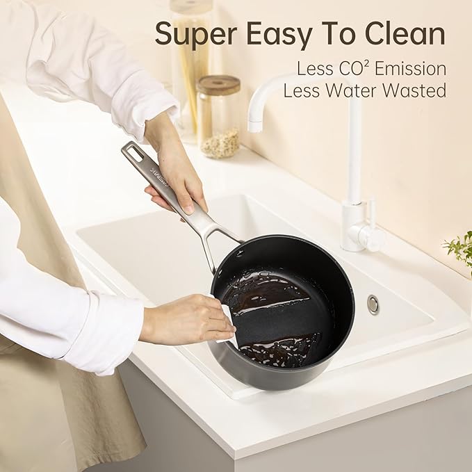 MSMK 2.5 Quart Saucepan with lid, Small Saucepan with Steamer Non stick, Induction, Scratch-resistant, Small Cooking Pot