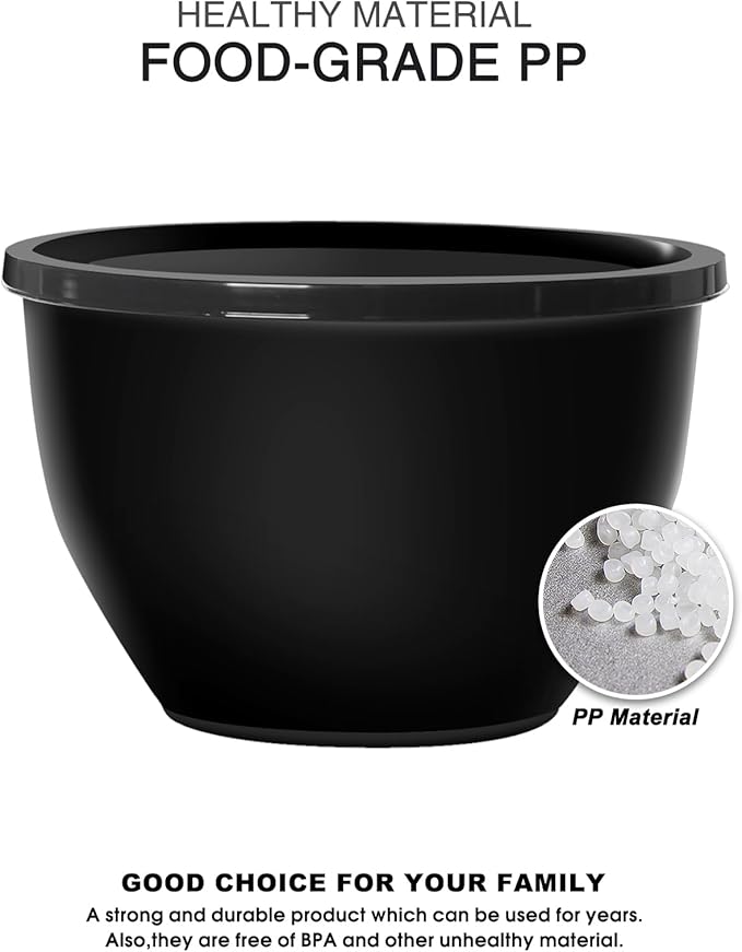 Plastic Mixing Bowls with Lids Set for Kitchen, Nesting Bowls for Mixing, Baking, Prepping, Cooking and Serving Food, Mixing Bowls Dishwasher, Microwave Safe (Black)