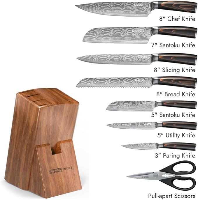 Yatoshi 9 Piece Block Set - Pro Kitchen Knife Set Ultra Sharp High Carbon Steel with Ergonomic Handle