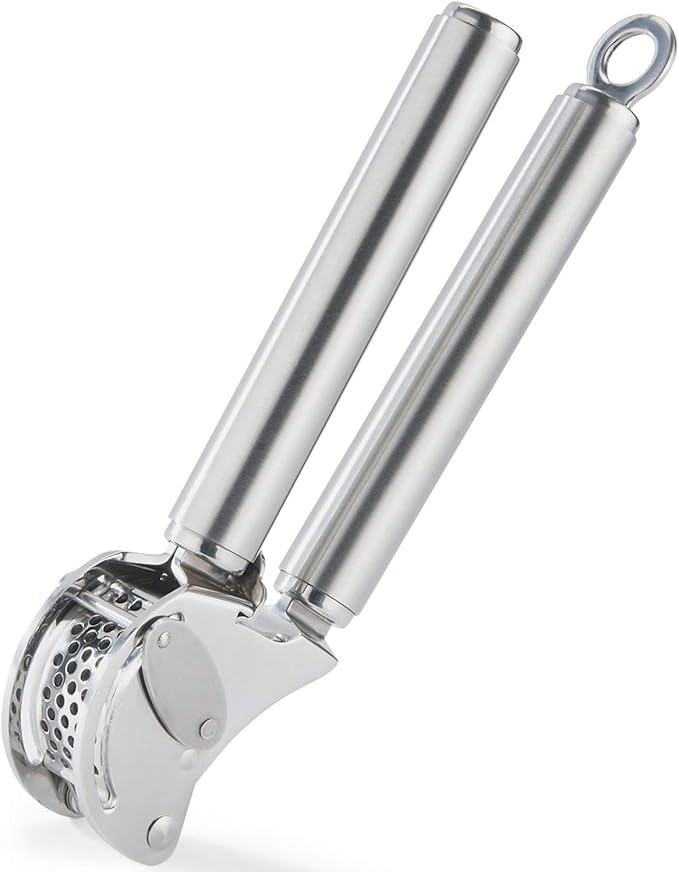 Rösle 12895 Stainless Steel Garlic & Ginger Press with Scraper for Effortless Mincing with Easy Cleanup, 13-inch