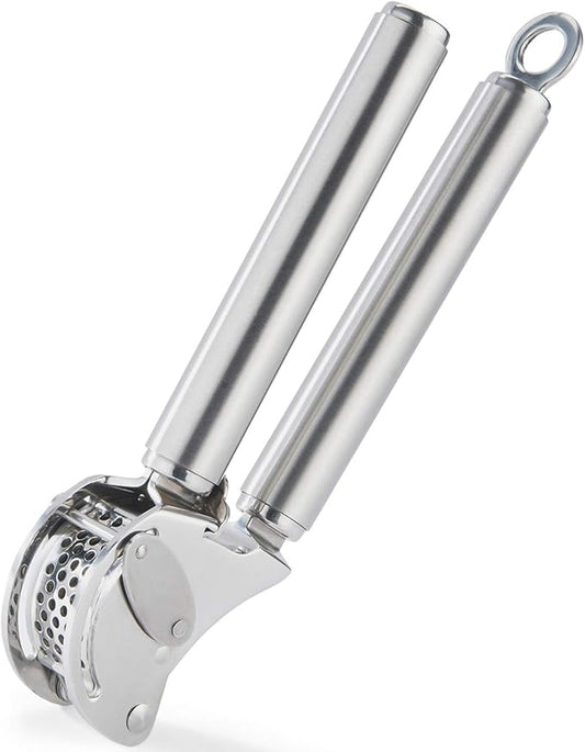 Rösle 12895 Stainless Steel Garlic & Ginger Press with Scraper for Effortless Mincing with Easy Cleanup, 13-inch