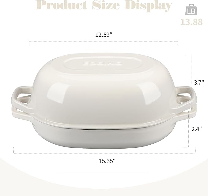 Enameled Cast Iron Oval Dutch Oven Pot with Lid, Dutch Oven for Sourdough Bread Baking, Bread Oven, Bread Dutch Oven, Oval Bread Pan, 7qt, White