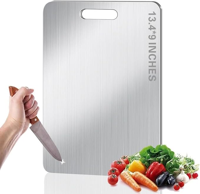 Titanium Cutting Board - 100% Pure Titanium Cutting Boards, Food-Grade, Non-Slip Surface, Dishwasher Safe, for Elegant Serving Tray for Kitchen, Charcuterie, Meat, Vegetables, Easy Clean, 13.4"x9"