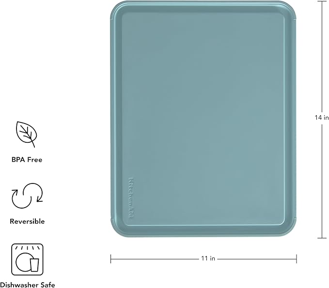 KitchenAid Classic Plastic Cutting Board with Perimeter Trench and Non Slip Edges, Dishwasher Safe, 11 inch x 14 inch, Blue