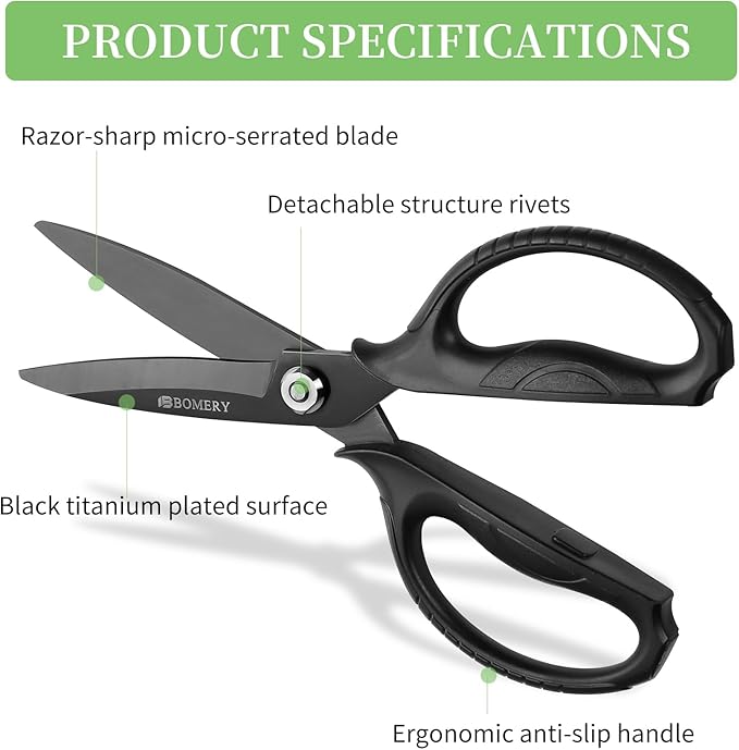Kitchen Shears, 5CR15MOV Stainless Steel Sharp Kitchen Scissors Detachable, Heavy Duty Food Scissors for Cooking, Poultry, Vegetables, Herbs - Black Titanium Coated