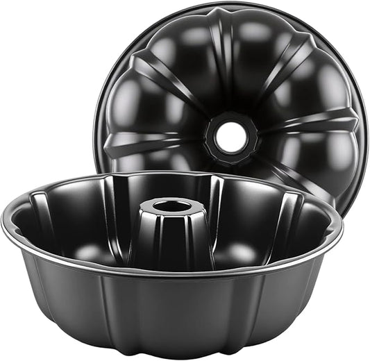 10” Cake Pan 2-PACK, Nonstick Round Cake Baking Pan, Buntz Pound Cake Mold,Tube Bakeware,Baking Mold for Jello/Gelatin/Chocoflan/Flan, Non Toxic, Easy Clean - Black