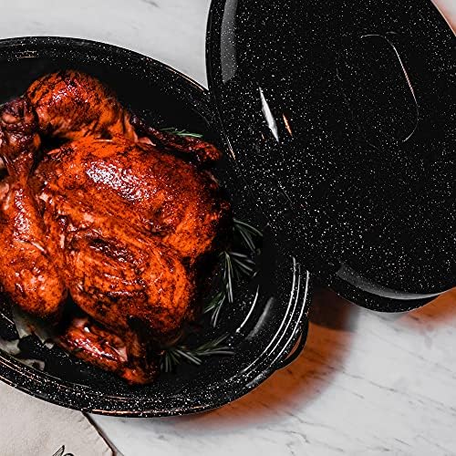 Granite Ware Covered Oval Roaster, 20 Lb Capacity - Speckled Black