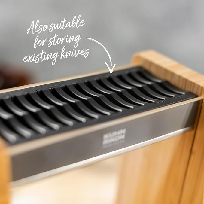 KUHN RIKON ICED Knife Block, Modern Knife Storage, Bamboo and Clear Panels, Removable Top Insert, Space Saving Countertop Knife Block