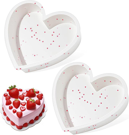SJ 2P 10 Inch Silicone Heart Shaped Cake Pans, Nonstick Cake Pan, BPA Free Silicone Heart Cake Baking Mold for Oven Dishwasher Safe-Heartdot