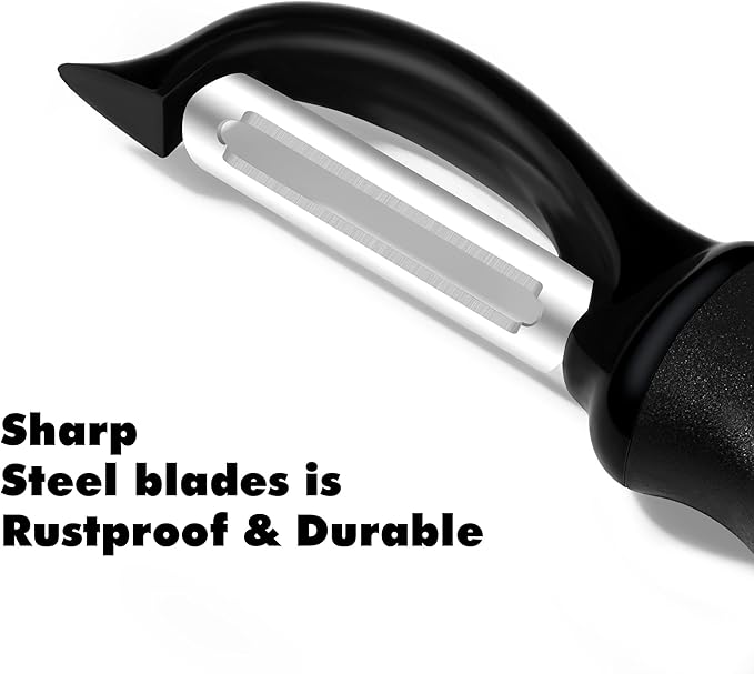 Rainspire Vegetable Peeler Potato Peelers for Kitchen, Sharp Stainless Steel Blades Veggie, Comfortable Handle Fruit Peeler, Carrot Peeler Apple Peeler Dishwasher Safe Black, 1-Pack
