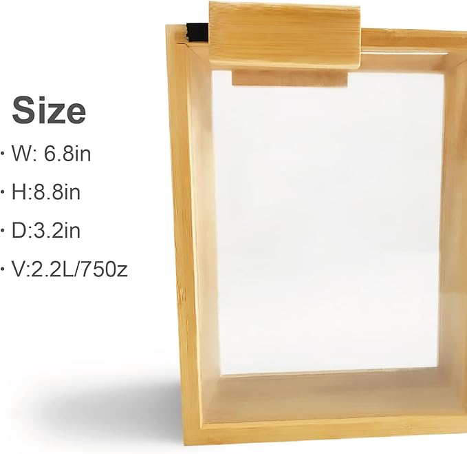 Dry Food Dispenser 2L, Bamboo Food Dispenser – Airtight Kitchen Storage Container for Cereal, Rice, Flour, and Snacks – Pantry Organizer for Easy Dispensing and Freshness