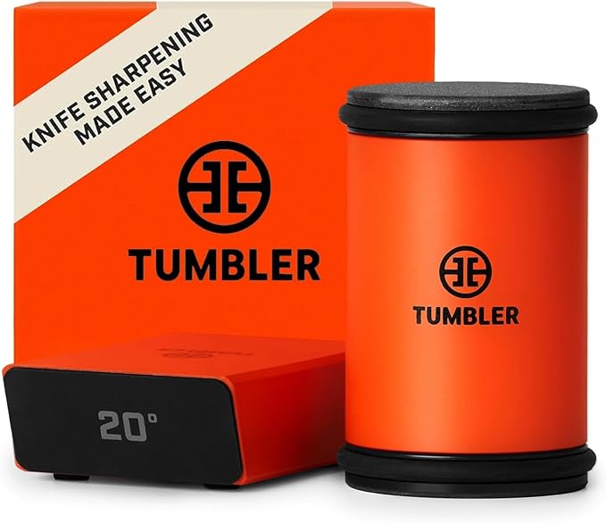 TUMBLER Pro Rolling Knife Sharpener™ - Knife Sharpening Made Easy - Knife Sharpening Kit with Removable Disc System - Include 4-Layer Diamond Sharpening Disc & EdgeBoost Ceramic Disc, Orange V2