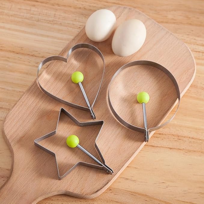 Egg Pancake Rings,5pcs Fried Egg Molds in Star, Round, Heart Different Shaped,Stainless Steel Omelette Frying Cooking Tools Kitchen Accessories Gadget Rings,with a Silicone Pastry Brush,Set of 5