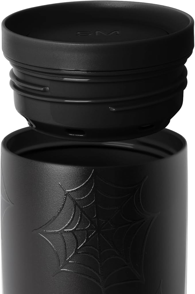 Simple Modern Halloween Signature Voyager | 16oz Travel Coffee Mug Tumbler with 360° Lid | Gifts for Women Men | Ceramic-Lined Insulated Stainless Steel Cold Brew Iced Coffee Cup | Spiderwebs