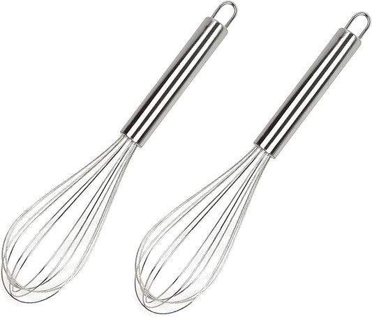 Manual Egg Whisk, 2 Pcs 6 Inch Long Stainless Steel Egg Beater for Bread, Cake and Cooking (6 inch)