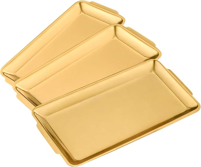 3-Piece Gold Serving Trays,304 Stainless Steel Heavy Duty Rectangular Platters,12.6 Inch Metal Food Server Set,Chip & Scratch Resistant,Rustproof Commercial Grade for Party, Wedding,Buffet,Christmas