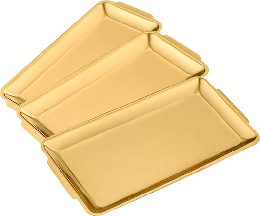 3-Piece Gold Serving Trays,304 Stainless Steel Heavy Duty Rectangular Platters,12.6 Inch Metal Food Server Set,Chip & Scratch Resistant,Rustproof Commercial Grade for Party, Wedding,Buffet,Christmas