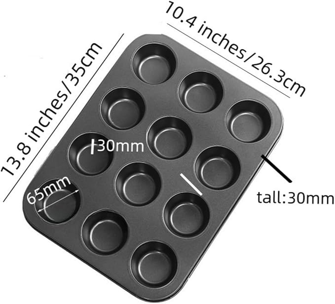 12 Cup Muffin Pan，Carbon Steel Cupcake Pan Muffin,Nonstick Cake Molds/Tin,for Baking Muffins Cupcakes, BPA Free,Easy Release & Clean, Oven Safe–Set of 2 (black)