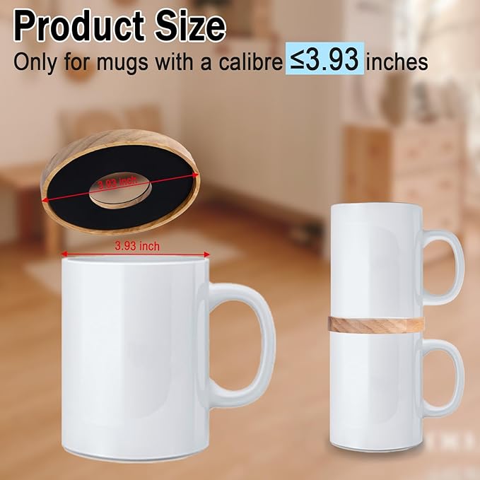 6 Pack Wooden Coffee Mug Stackers, Mug Organizer for Kitchen Cabinet,Equipped with Food Grade Non-Slip Pad,Only for Mugs with a Calibre ≤3.93 inches,Save Cupboard 50% Space