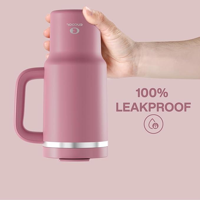 ENCOOL 32 oz Tumbler with Handle and Straw: Stainless Steel Insulated Tumbler Keeps Cold for 24 Hours, Leakproof Travel Cup Fits in Cup Holder and BPA-Free,Turkish Rose