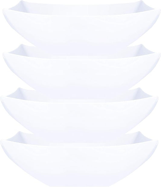 PLASTICPRO Disposable 128 ounce Square Serving Bowls, Party Snack or Salad Bowl, Extra Large Plastic Elegant White Pack of 4