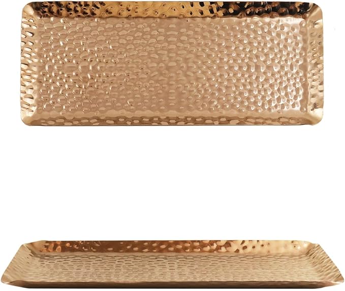 Antrader Hammered Rectangular Platter Serving Tray,Stainless Steel Decorative Storage Tray,1Pcs (10-Inch by 4-Inch)