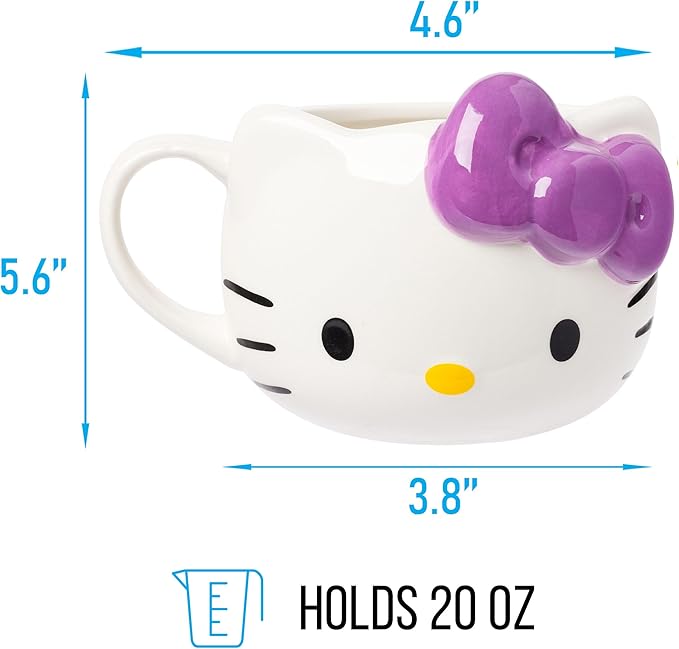 Silver Buffalo Sanrio Hello Kitty Purple Bow Ceramic 3D Sculpted Mug, 20 Ounces