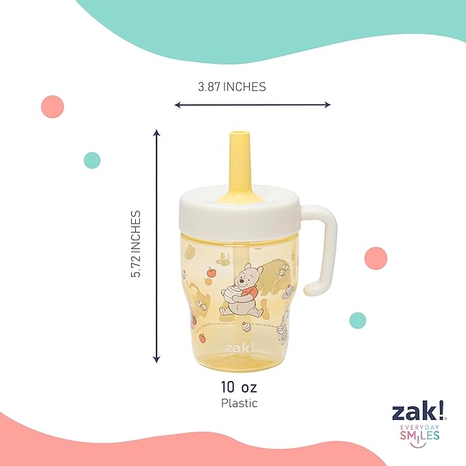 Zak Designs Disney Winnie the Pooh Capri Toddler Tumbler For Travel or At Home, 10oz 2-Pack Durable Plastic Sippy Cups With Handle and Leak-Proof Design are Perfect For Kids (Pooh & Friends)