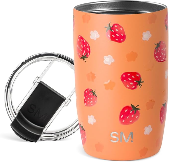 Simple Modern Voyager Tumbler with Flip Lid | Travel Coffee Mug | Insulated Stainless Steel Cold Brew Iced or Hot Coffee Cup | Gifts for Women Men Her Him | 12oz, Strawberry Fields