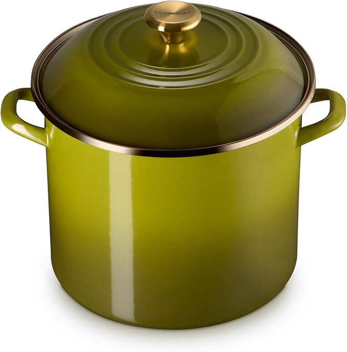 Le Creuset Enamel on Steel Traditional Stockpot, 12 qt., Olive with Stainless Steel Knob