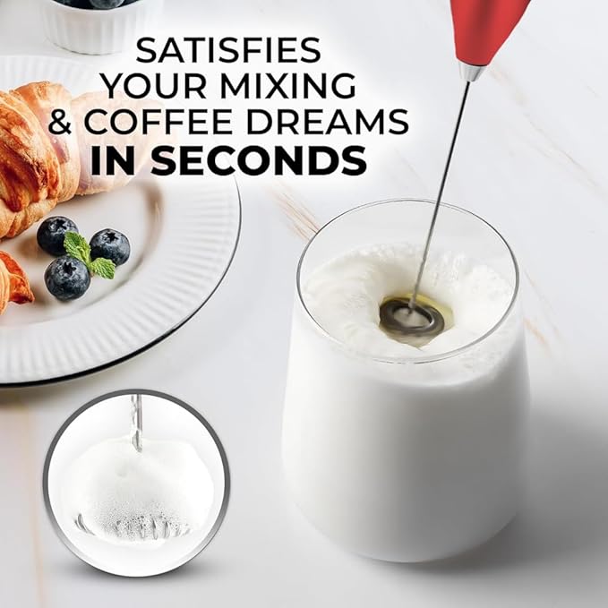 Zulay Kitchen Powerful Milk Frother Wand With 4 AA Duracell Batteries - Ultra Fast Handheld Drink Mixer - Electric Whisk Foam Maker for Coffee, Lattes, Cappuccino, Matcha & Creamer