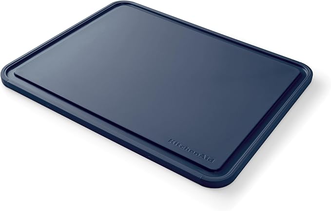 KitchenAid Classic Plastic Cutting Board with Perimeter Trench and Non Slip Edges, Dishwasher Safe, 11 x 14 inch, Ink Blue