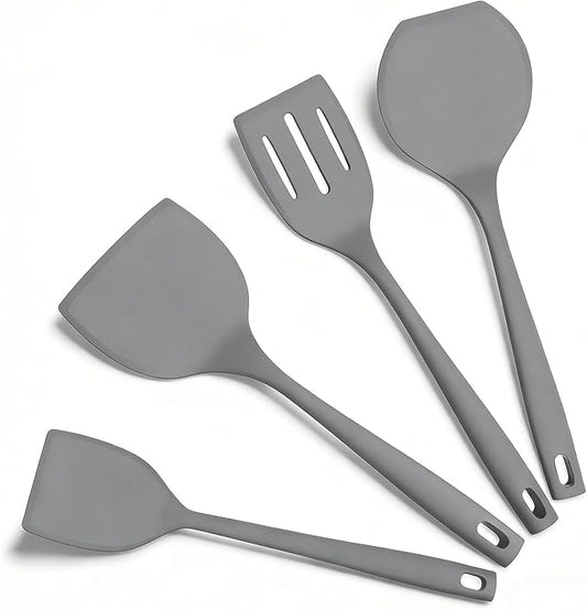 Silicone Spatula Turner Set, 600°F High Heat Resistant Spatulas for Cooking, BPA Free, Large Flexible Kitchen Utensils Flipping Eggs, Pancakes, Fish, Burgers, Dishwasher Safe (4 Pack, Gray)