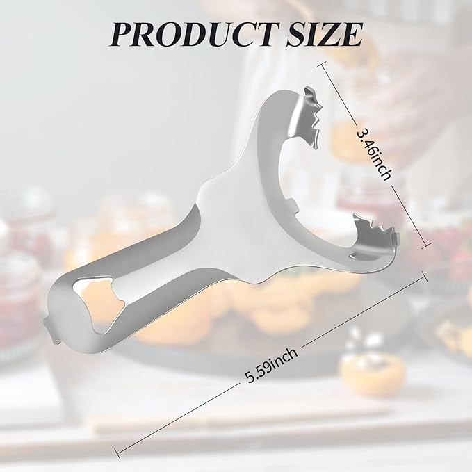 Mason Jar Opener, Multi-Functional Stainless Steel Lid Remover Without Lid Dents or Damage, Canning Jar Opener Tool for Mason Jars, Bottles & Cans, Ergonomic Design for Easy Use by All Ages