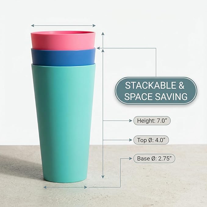 32-ounce Plastic Tumblers Reusable Dishwasher Safe BPA Free Set of 12 Multicolor Large Drinking Cups