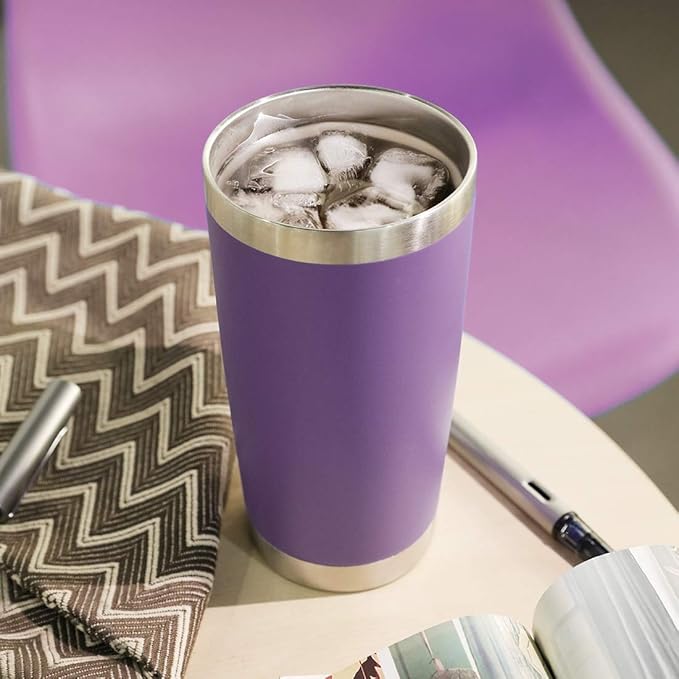 DOMICARE 20oz Stainless Steel Tumbler Bulk with Lid, Double Wall Vacuum Insulated Travel Mug, Powder Coated Coffee Cup, Powder Purple, 8 Pack