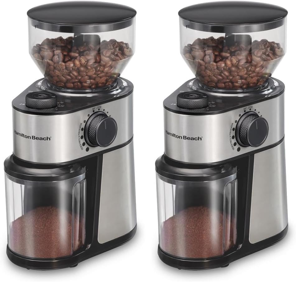 Hamilton Beach Electric Burr Coffee Grinder with Large 16oz Hopper & 18 Settings For 2-14 Cups, Stainless Steel (80385) (Pack of 2)