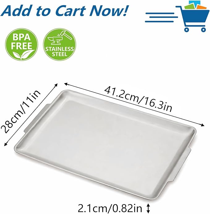 16.3" x 11" Large Serving Platters, Stainless Steel Heavy-Duty Large Serving Trays, Silver Rectangular Plates for Food, Fruit, Party, Wedding, Christmas, Chip and Scratch Resistant