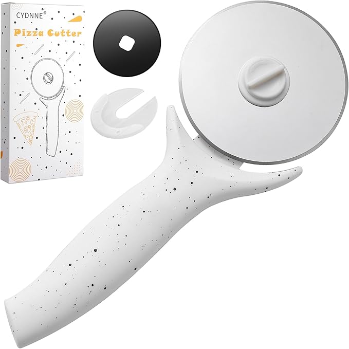 pizza cutter wheel with Removable and Washable Blade - Perfect for pizza Rolls, Pastry, Cheese, and cakes - Easy to Clean and Replace - Non-slip Grip for Smooth Cutting 8.47 Inches (White)