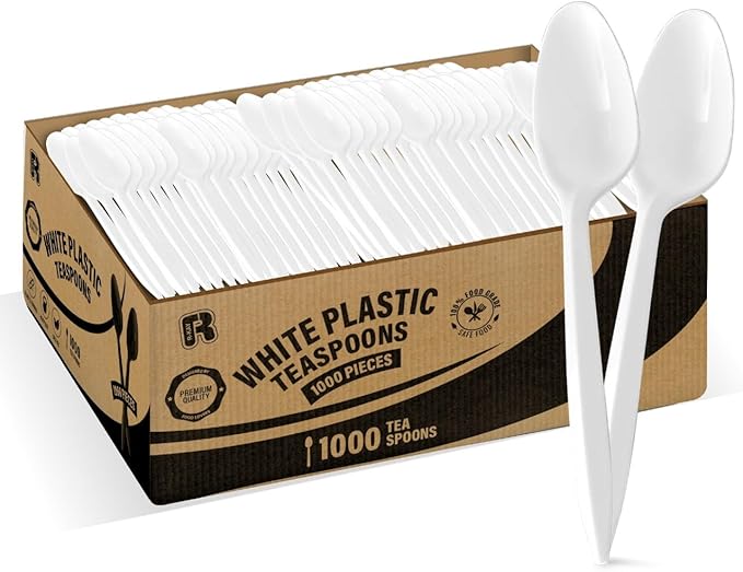 White Plastic Spoons 1000 Count - Medium Weight Disposable Plastic Spoons Bulk For Home, Parties, And Caterings. Premium Disposable Teaspoons
