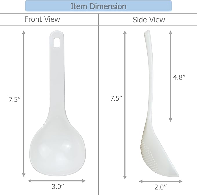 EIKS 2 Pack Plastic Soup Ladle Serving Spoon for Serving Cooking Mixing Stews Noodles Rice Soup - 7.5 inch Long