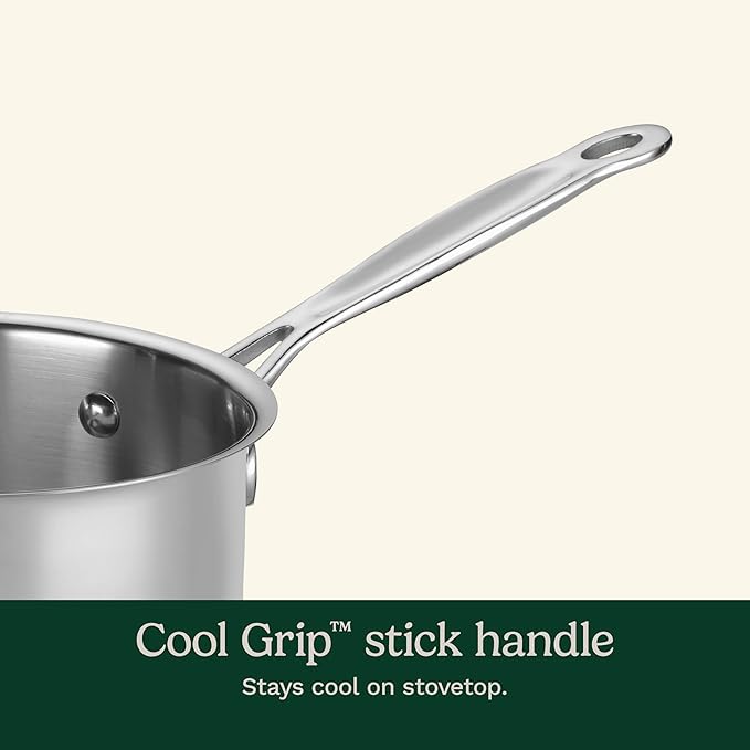 Cuisinart 1.5 Quart Sauce Pan with Cover, Stainless Steel Pot with Lid, Small Kitchen Pots, Dishwasher Safe, Compatible with Induction, Electric, Gas Cooktops, Oven Safe Saucepan, Cool Grip Handles