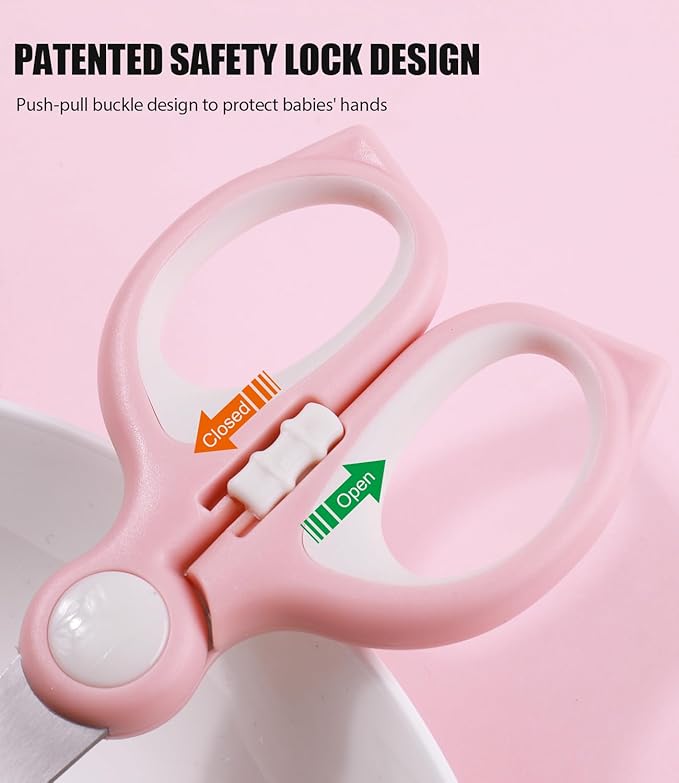 Baby Food Scissors Kicthen Shears -2Pack Portable Healthy Kids Scissors,Stainless Steel Scissor with Storage Travel Case - Ideal for Cutting Meat, Chicken, Vegetables, and Fruits