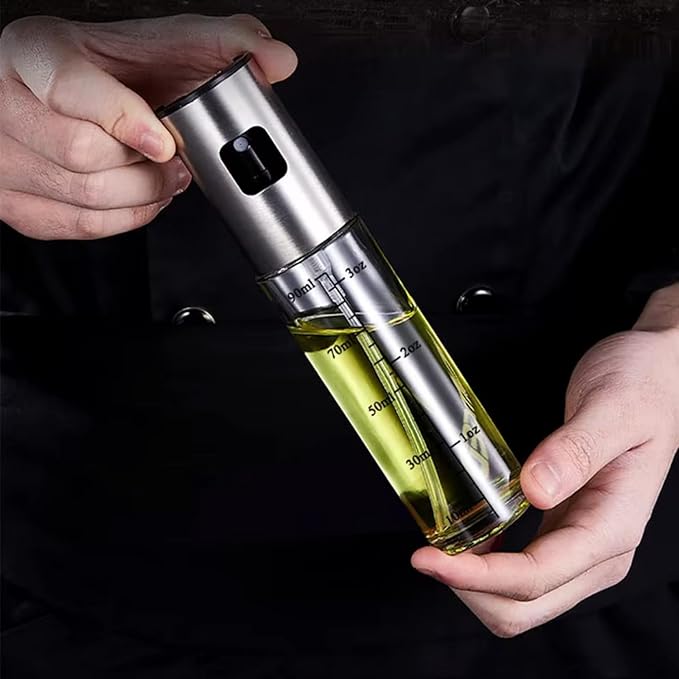 Oil Sprayer for Cooking – Glass Oil Dispenser Bottle with Stainless Steel Top, Olive Oil Sprayer, Cooking Oil Dispenser Set with Funnel, Brush & Cleaning Tool