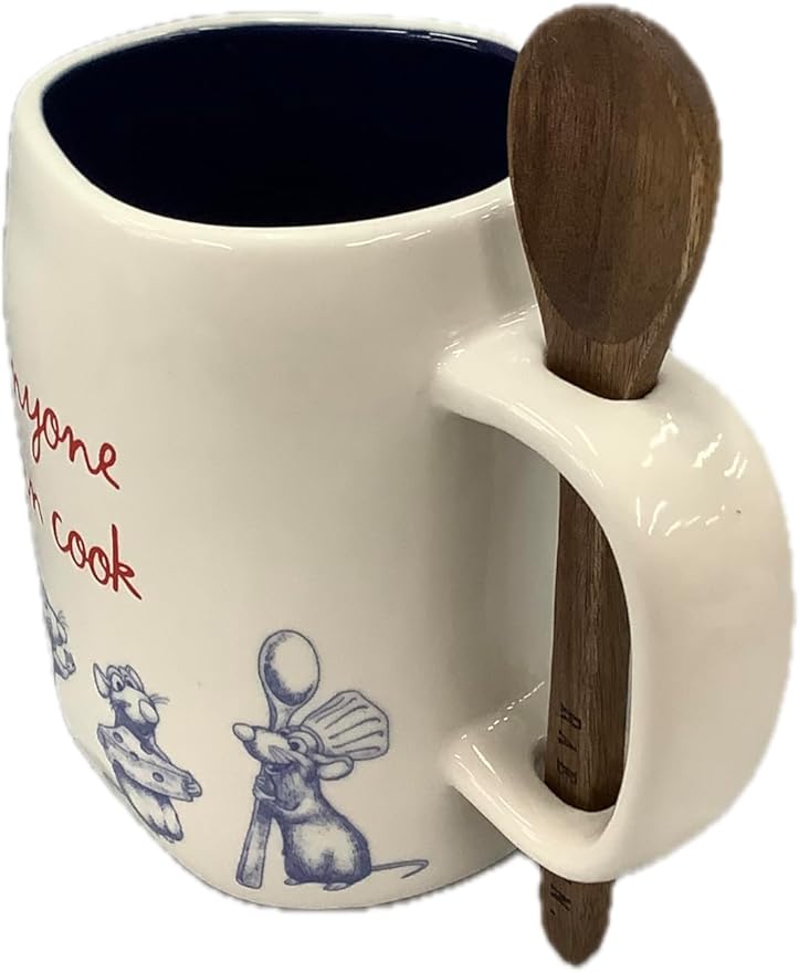 Rae Dunn Coffee Tea Ceramic Mug, Remy Anyone Can Cook with Spoon