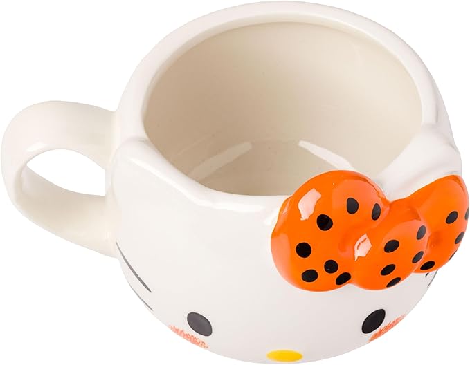 Silver Buffalo Sanrio Hello Kitty Halloween Orange and Black Bow Ceramic 3D Sculpted Mug, 20 Ounces