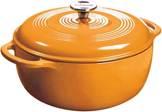 Lodge Essential Enamel Cast Iron Dutch Oven with Lid - Oven-Safe Enamel Cookware up to 500° F - Heat-Retaining Braising & Roasting Pot - Non-Toxic Cookware - 7.5 Quart, Apricot