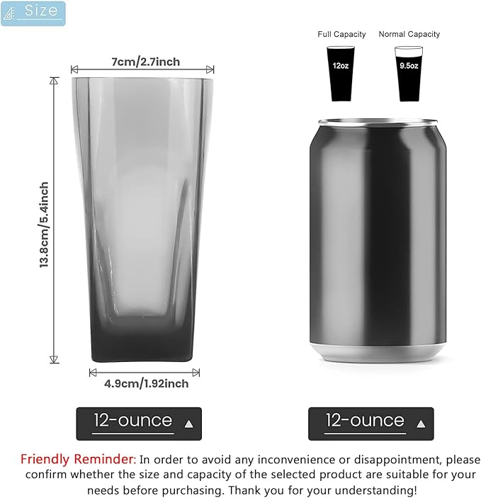 Top-spring 12 Oz Reusable Plastic Water Tumblers - Stackable Shatterproof Clear Plastic Drinking Glasses Set of 6 - BPA-Free Water Glasses Unbreakable Drinking Cups (Gray)